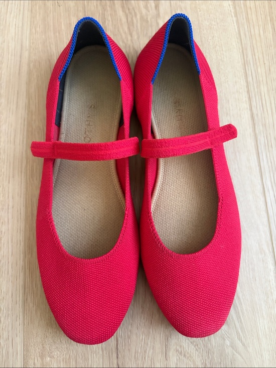 Rothy's Shoes - Rothy's Red Mary Jane Flats with Blue Trim